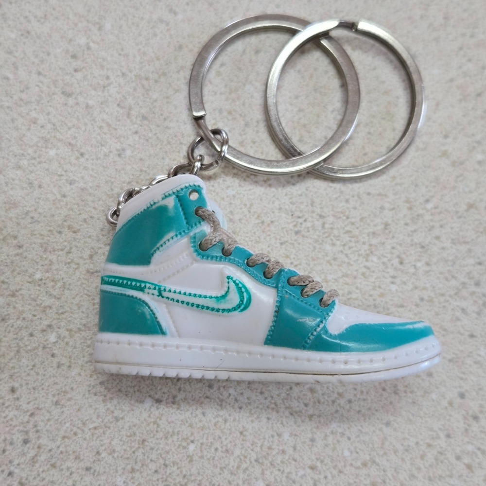Shoe Keychain Nike Air Jordan Hand Painted Teal White Sneaker Mini Collectible - Picture 5 of 6